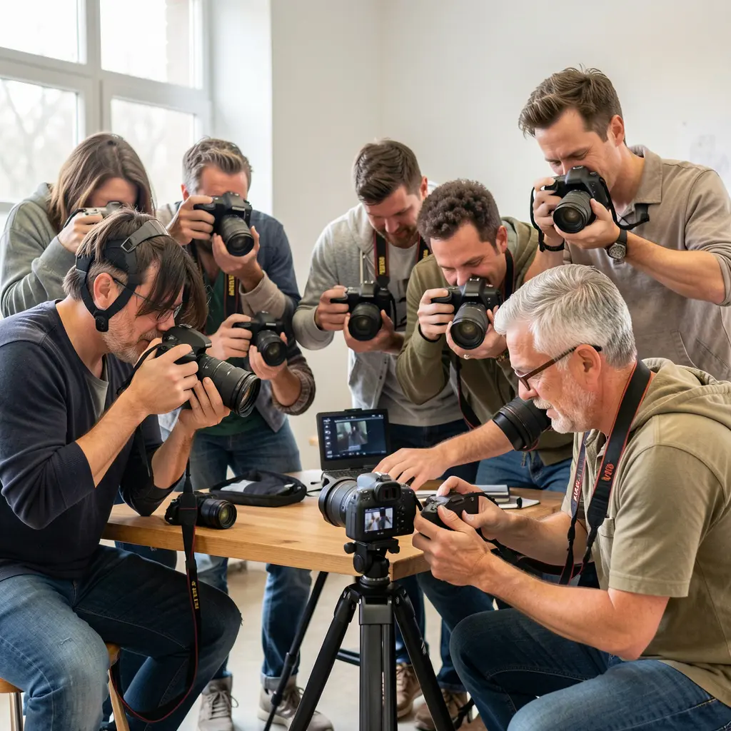Students learning photography basics