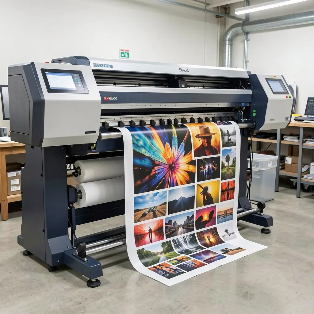 Professional large format printer in action