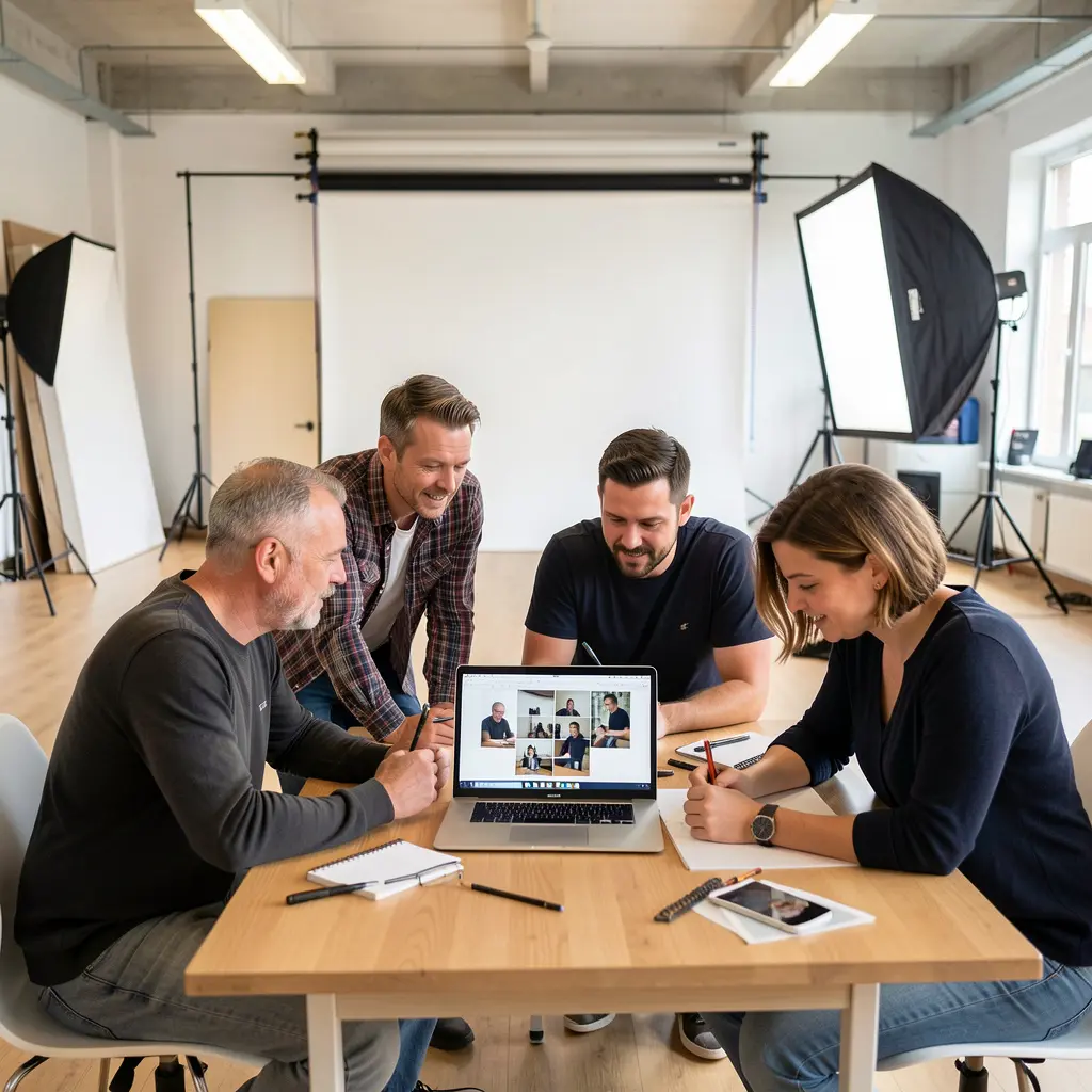 Photography instructors and students in studio